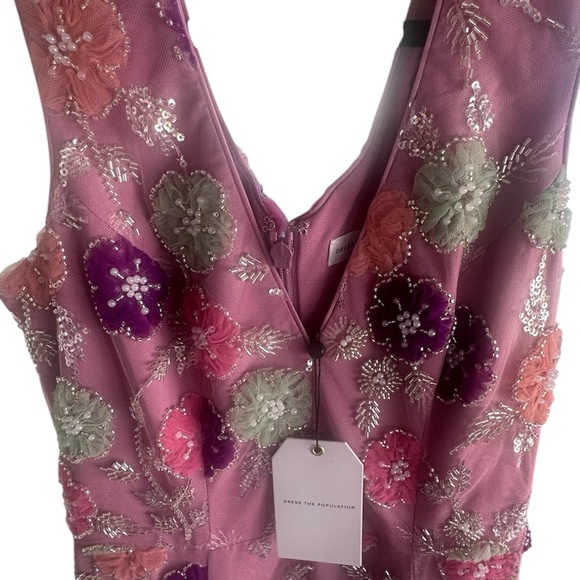 Dress the Population Floral Beaded Mermaid Silhouette Sandra Gown Size Small NWT - Picture 3 of 8